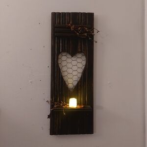 Rustic Wall Shelf With Flicker Candle